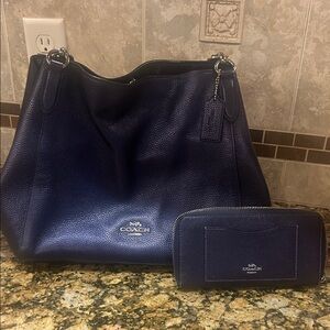 Coach Midnight Blue Leather Madison Shoulder Bag and Wallet